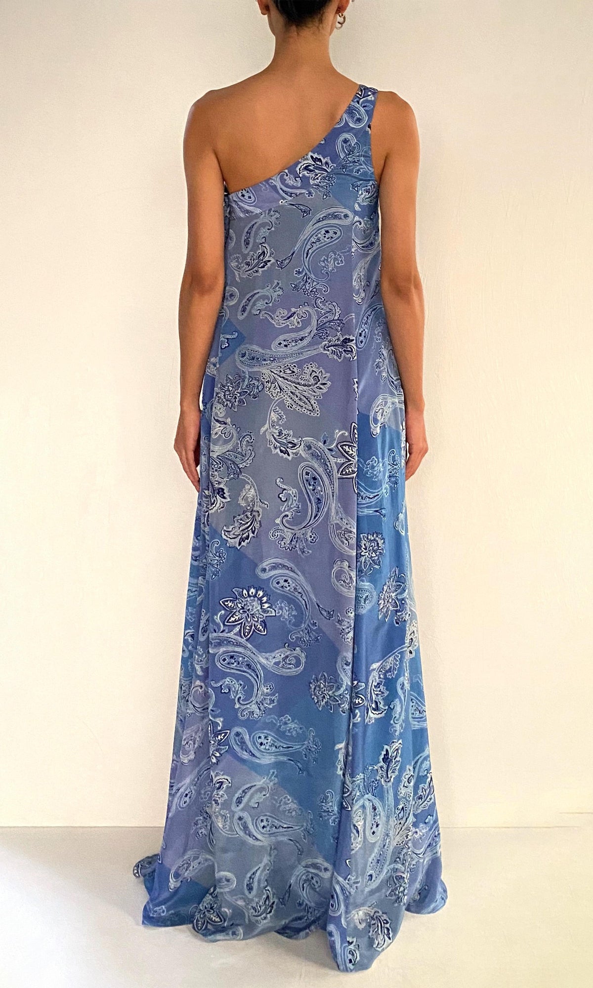 Womens | Navy Viscose Natural Crepe One Shoulder Maxi Dress | Light Blue