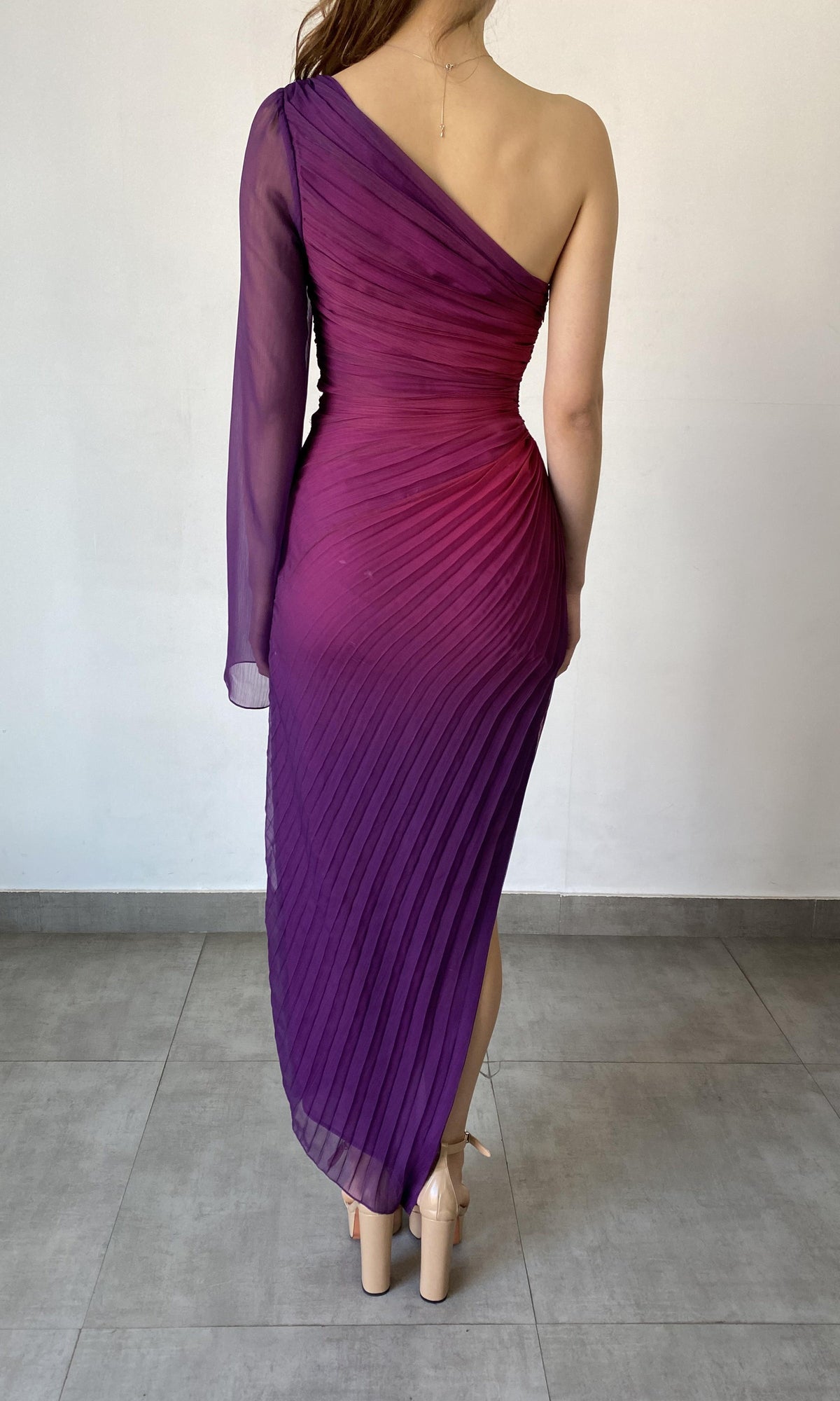 Rococo Sand | Paige Polyester Chiffon Long Dress | Pink/Purple