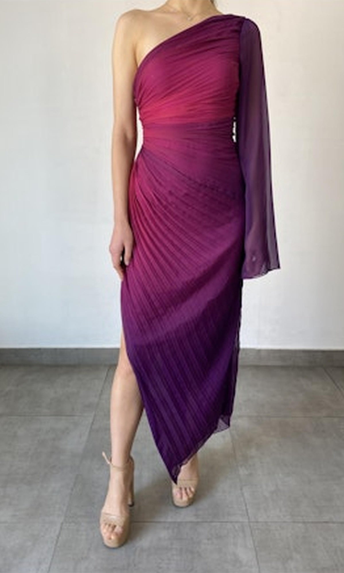 Rococo Sand | Paige Polyester Chiffon Long Dress | Pink/Purple