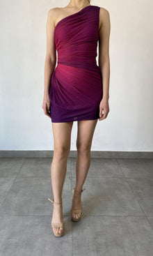 Rococo Sand | Paige Poly Chiffon Short Dress | Pink/Purple