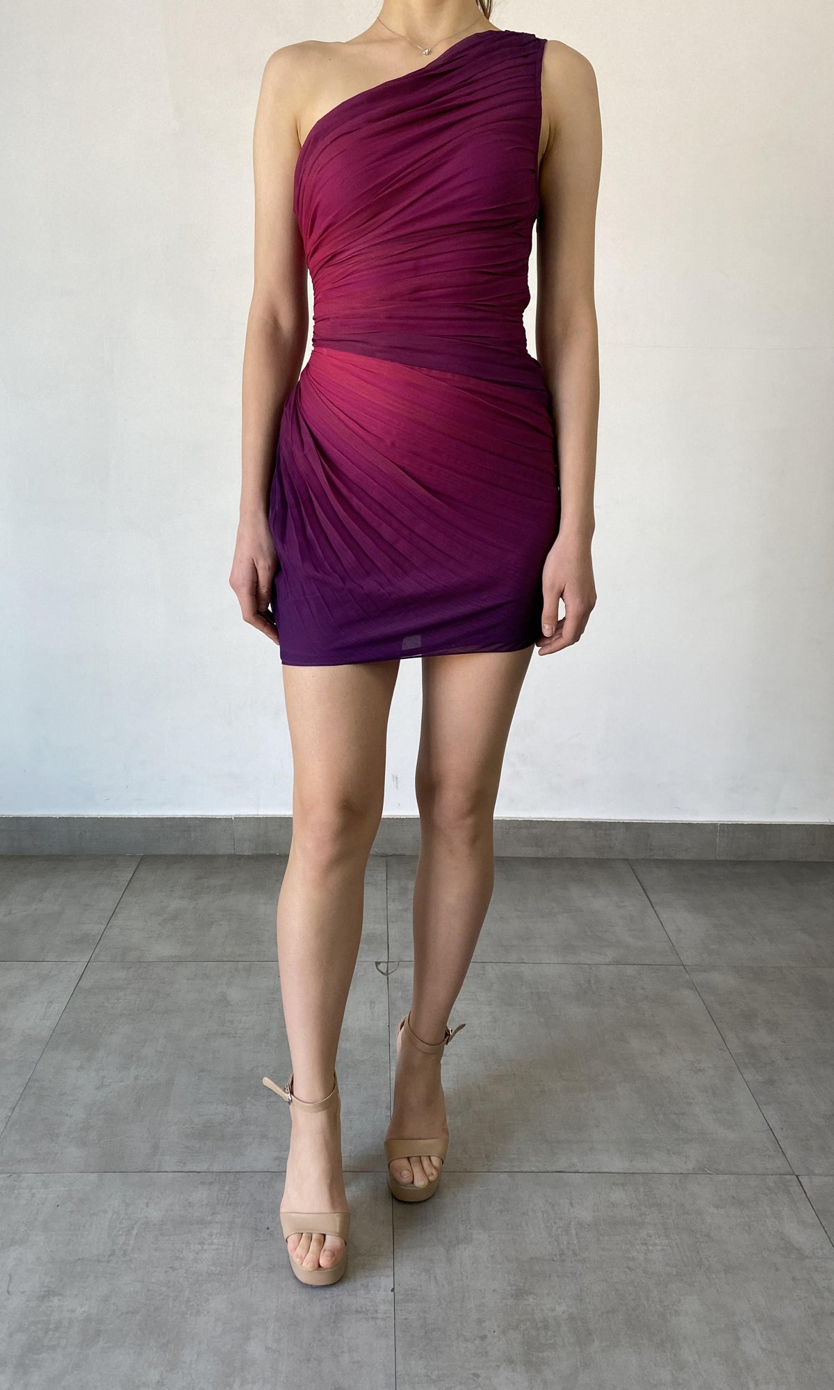Rococo Sand | Paige Poly Chiffon Short Dress | Pink/Purple