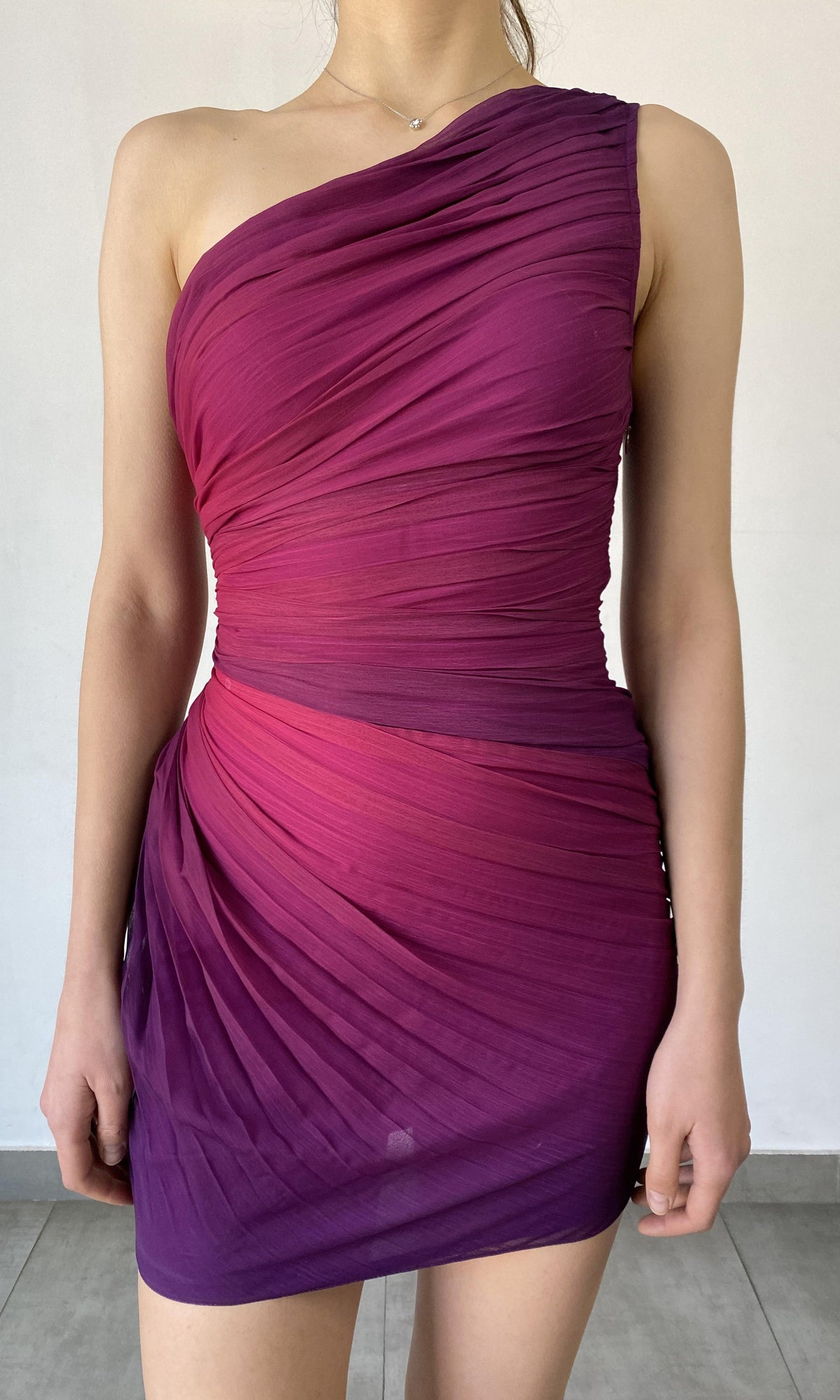 Rococo Sand | Paige Poly Chiffon Short Dress | Pink/Purple