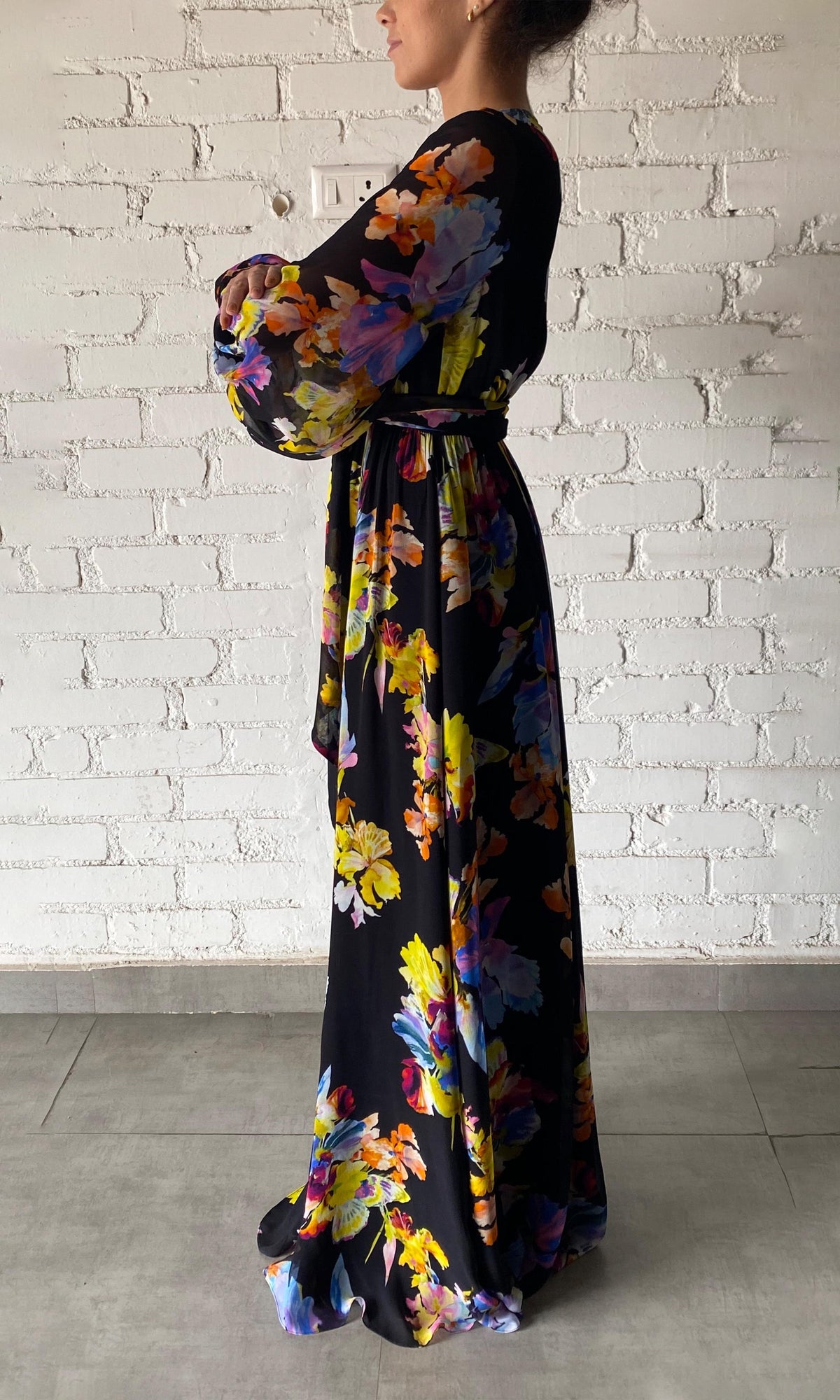 Womens | Quin Crinkle Chiffon Long Dress | Black
