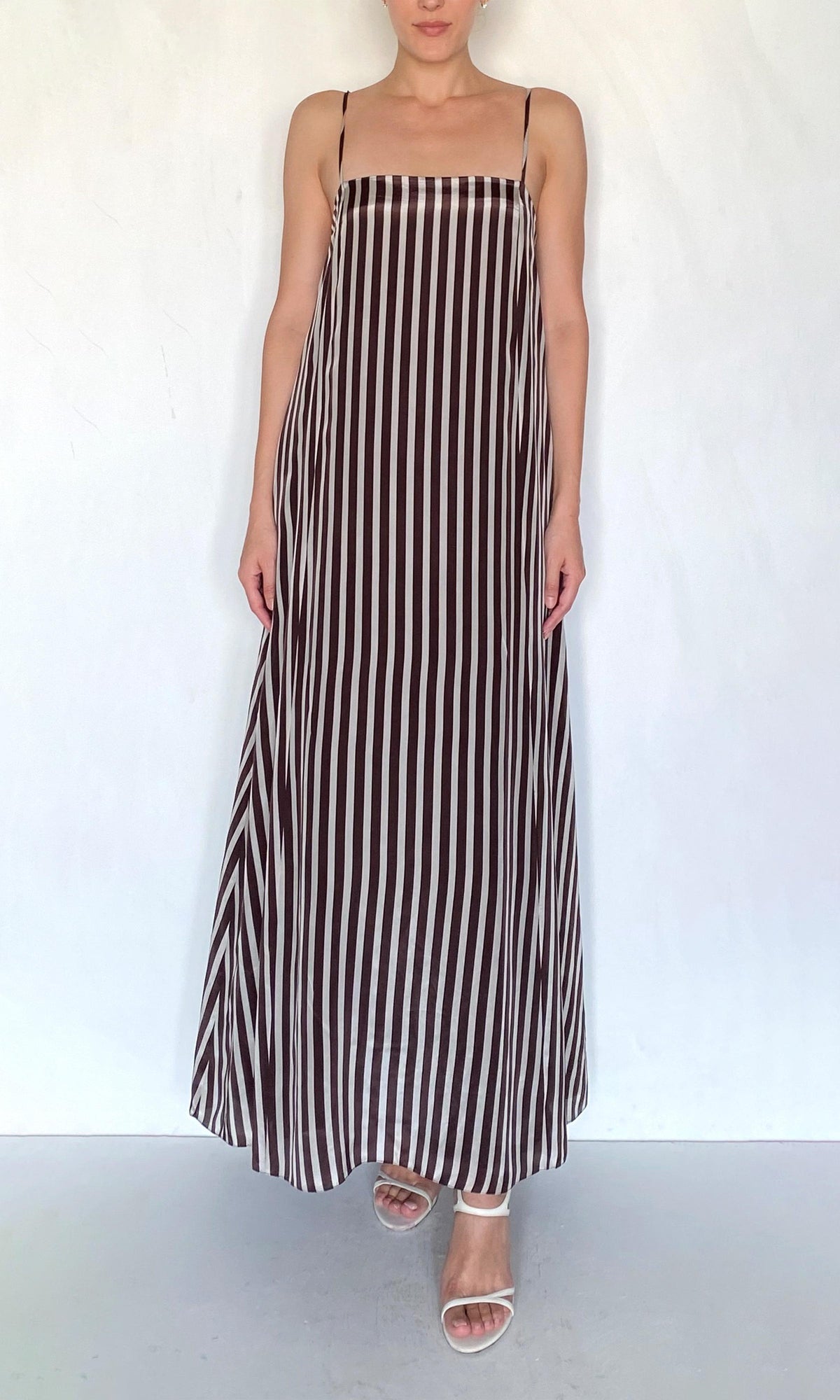 Womens | Riv Natural Crepe Strappy Maxi Dress | Brown