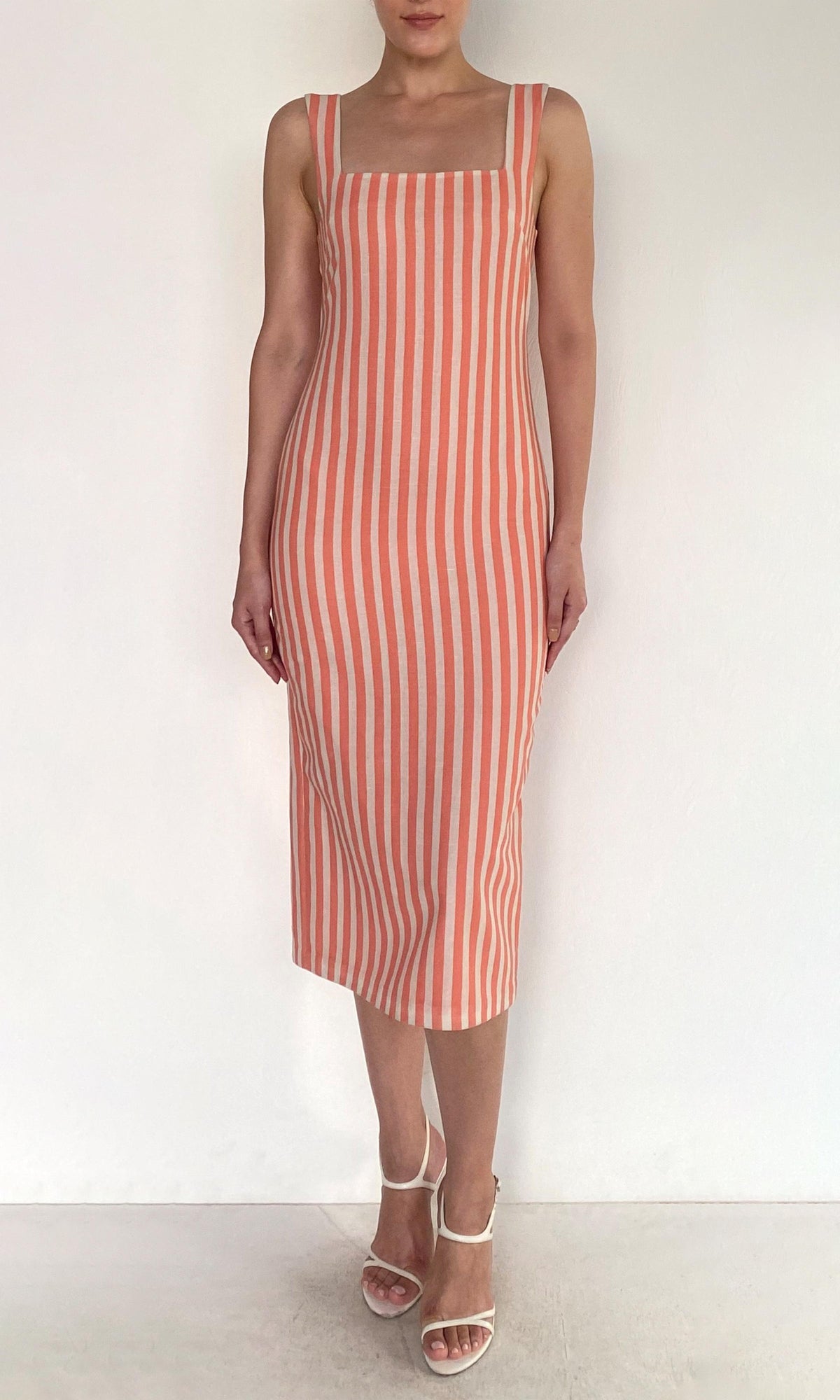 Womens | Riv Linen Cotton Square Neck Maxi Dress | Coral