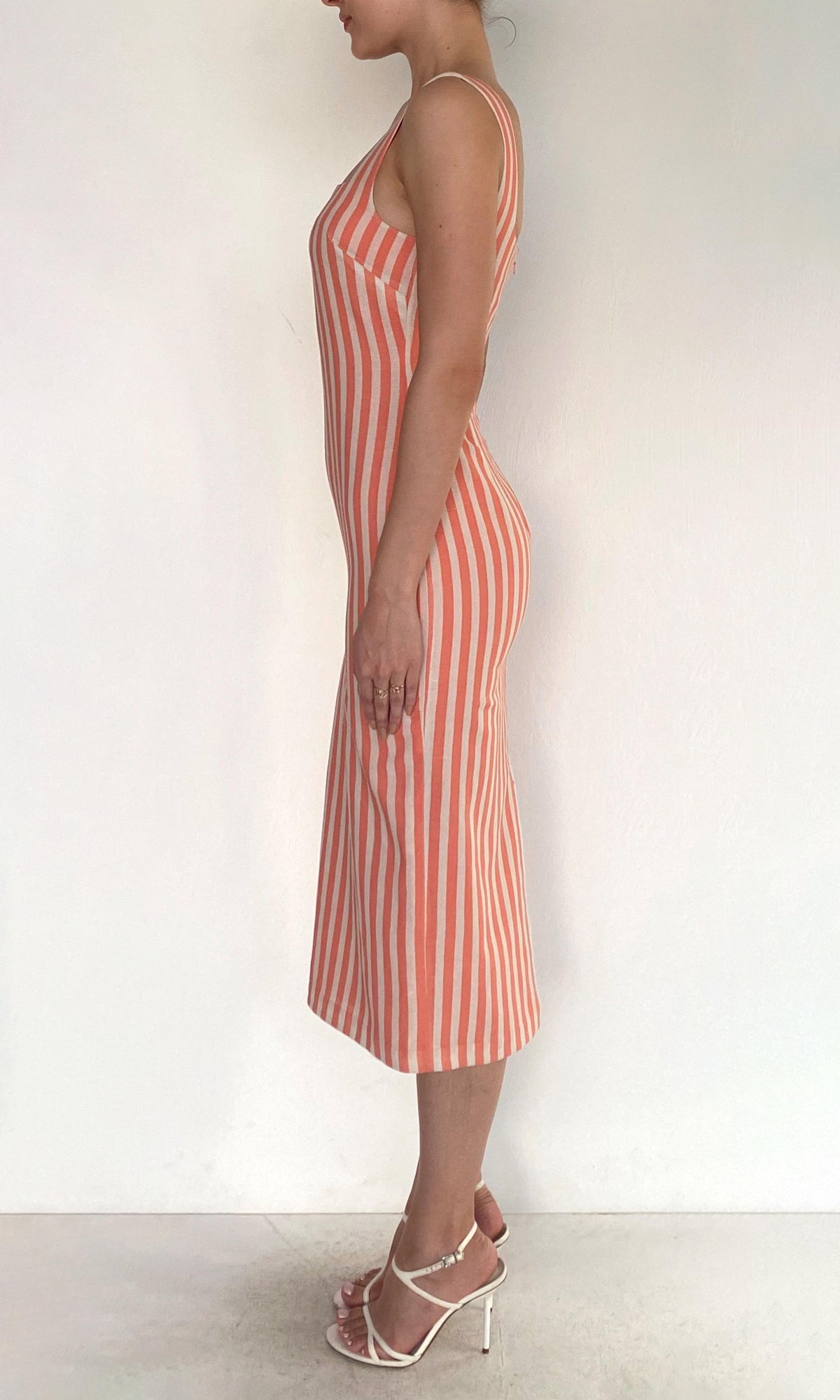 Womens | Riv Linen Cotton Square Neck Maxi Dress | Coral