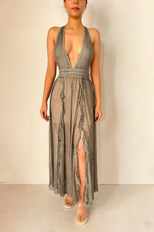 River Deep V-Neck Sleeveless Long Dress | Grey