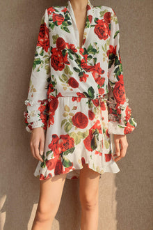 Short Dress | White/Red Roses