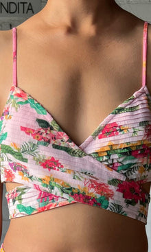 Rococo Sand | Rue Polyester Chiffon Crop Top | Colourfull Floral On White
