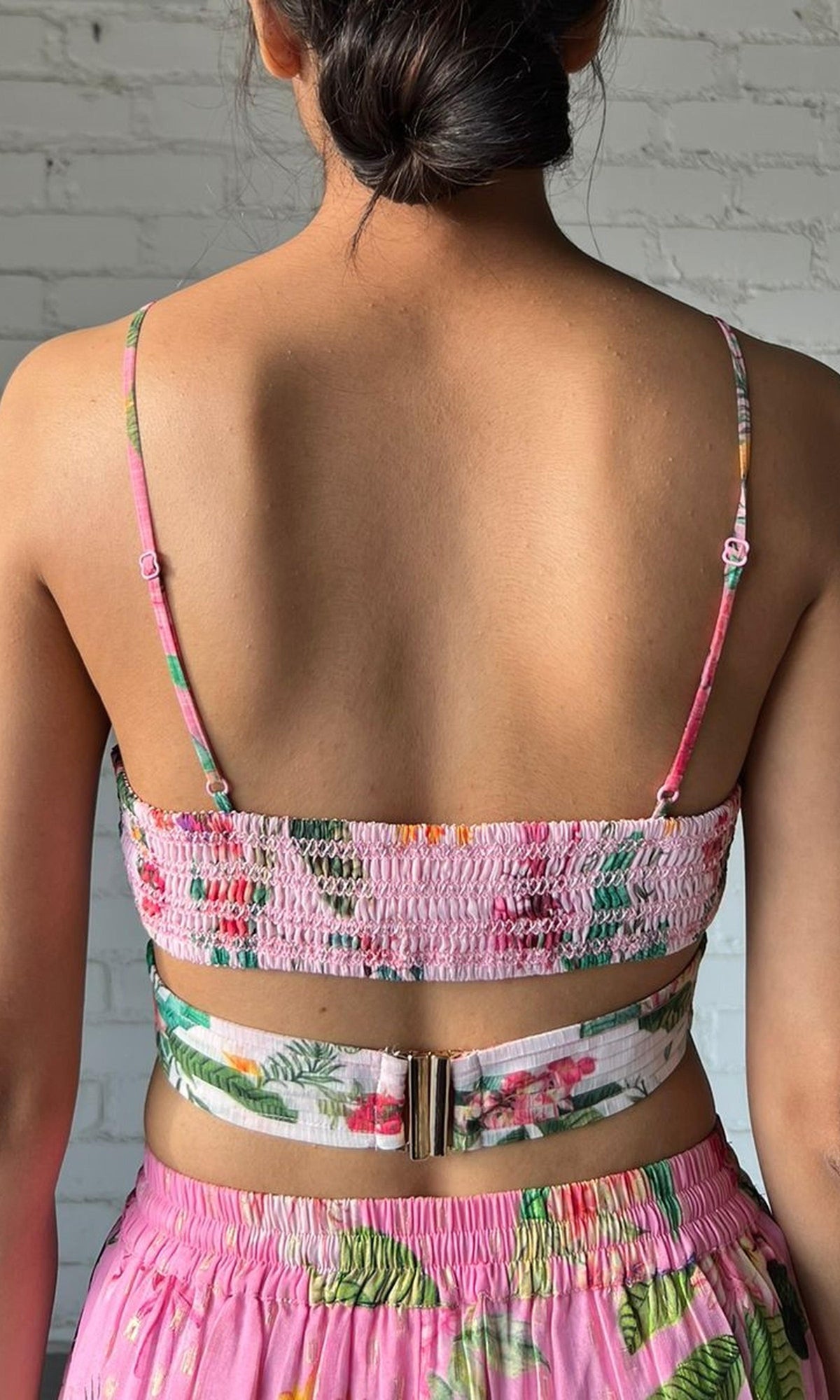 Rococo Sand | Rue Polyester Chiffon Crop Top | Colourfull Floral On White