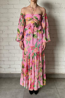 Off-The-Shoulder Viscose Long Dress | Pink/Multi