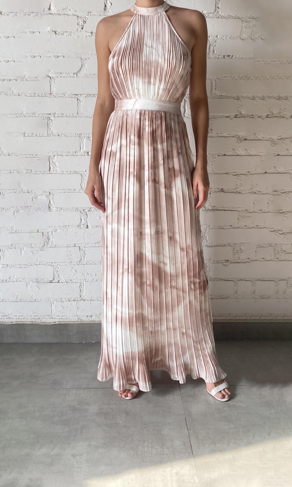 Womens | Ryan Polyester Chiffon Long Dress | Brown White