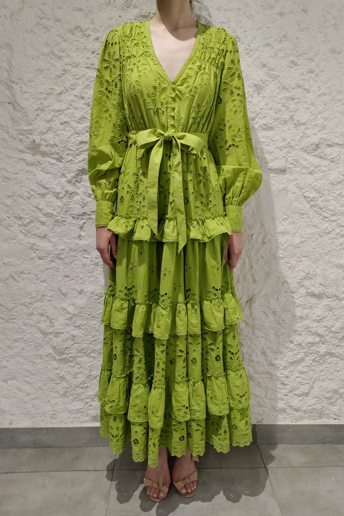 Long Dress With Belt | Apple Green