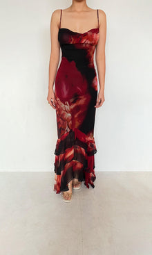 Womens | Shia Viscose Crinkle Chiffon High Low Maxi Dress | Black Pink Multi