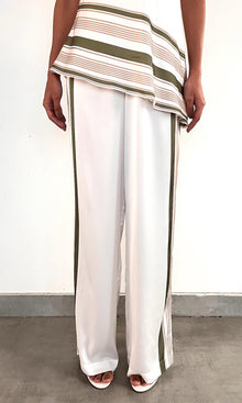 Womens | Taio Polyester Satin Lycra Elasticated Pyjama Pants | Off-White Green