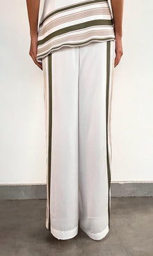 Womens | Taio Polyester Satin Lycra Elasticated Pyjama Pants | Off-White Green