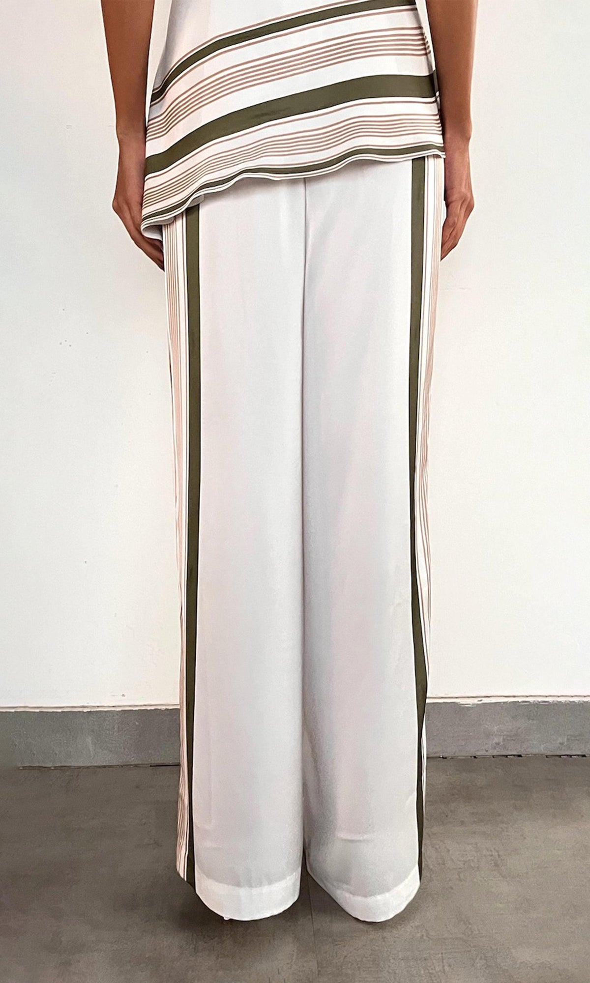 Womens | Taio Polyester Satin Lycra Elasticated Pyjama Pants | Off-White Green