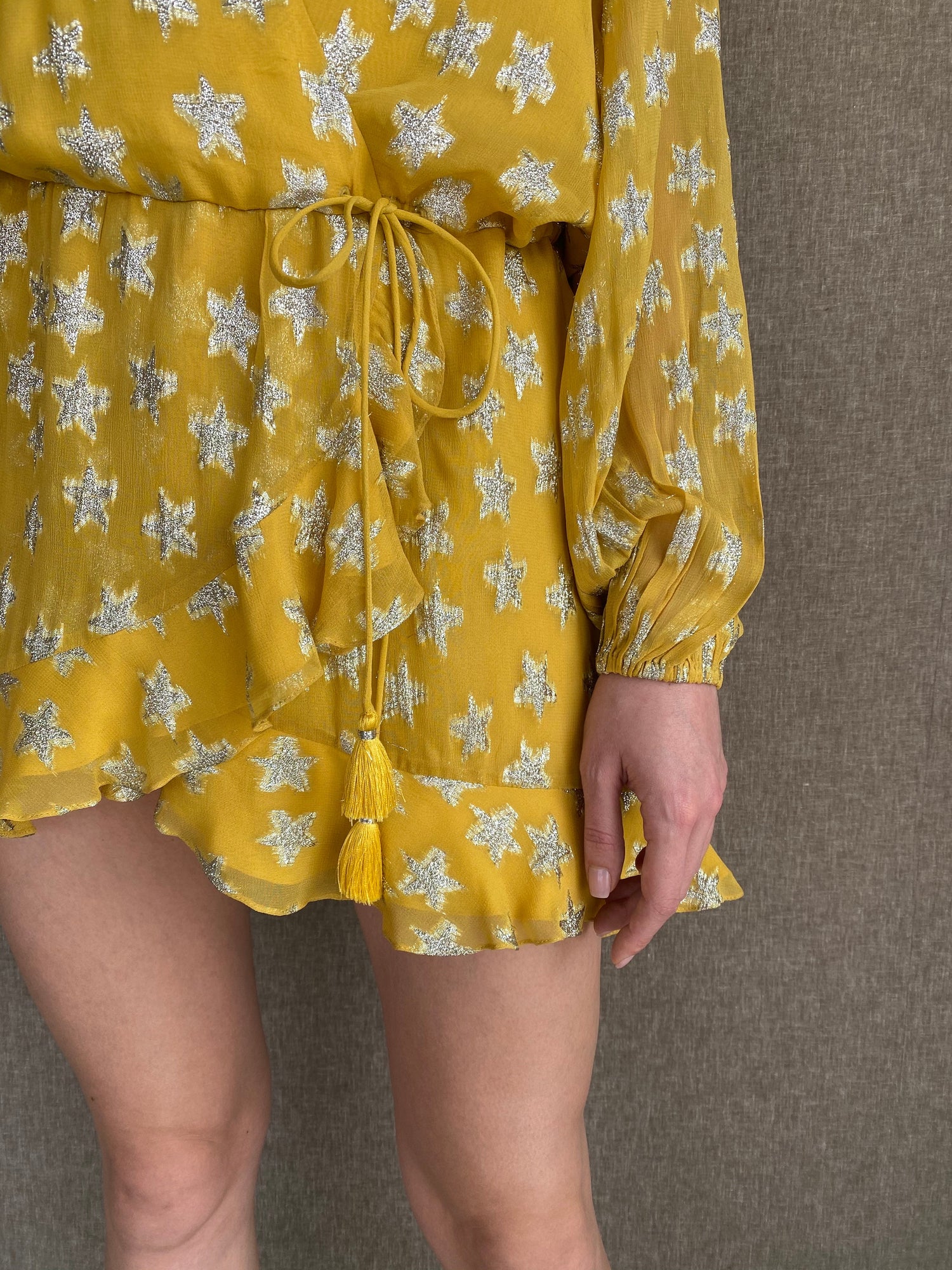 V-Neck Wrap-Style Short Dress | Yellow