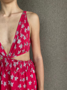 Silver Star Lurex Georgette Long Dress | Pink