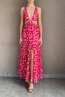 Silver Star Lurex Georgette Long Dress | Pink