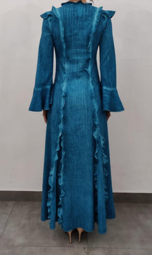 Womens | Vita Viscose Cotton Georgette Long Dress | Blue