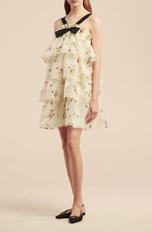 Cherry Tiered Organza Dress | Cherry Print Ivory Combo