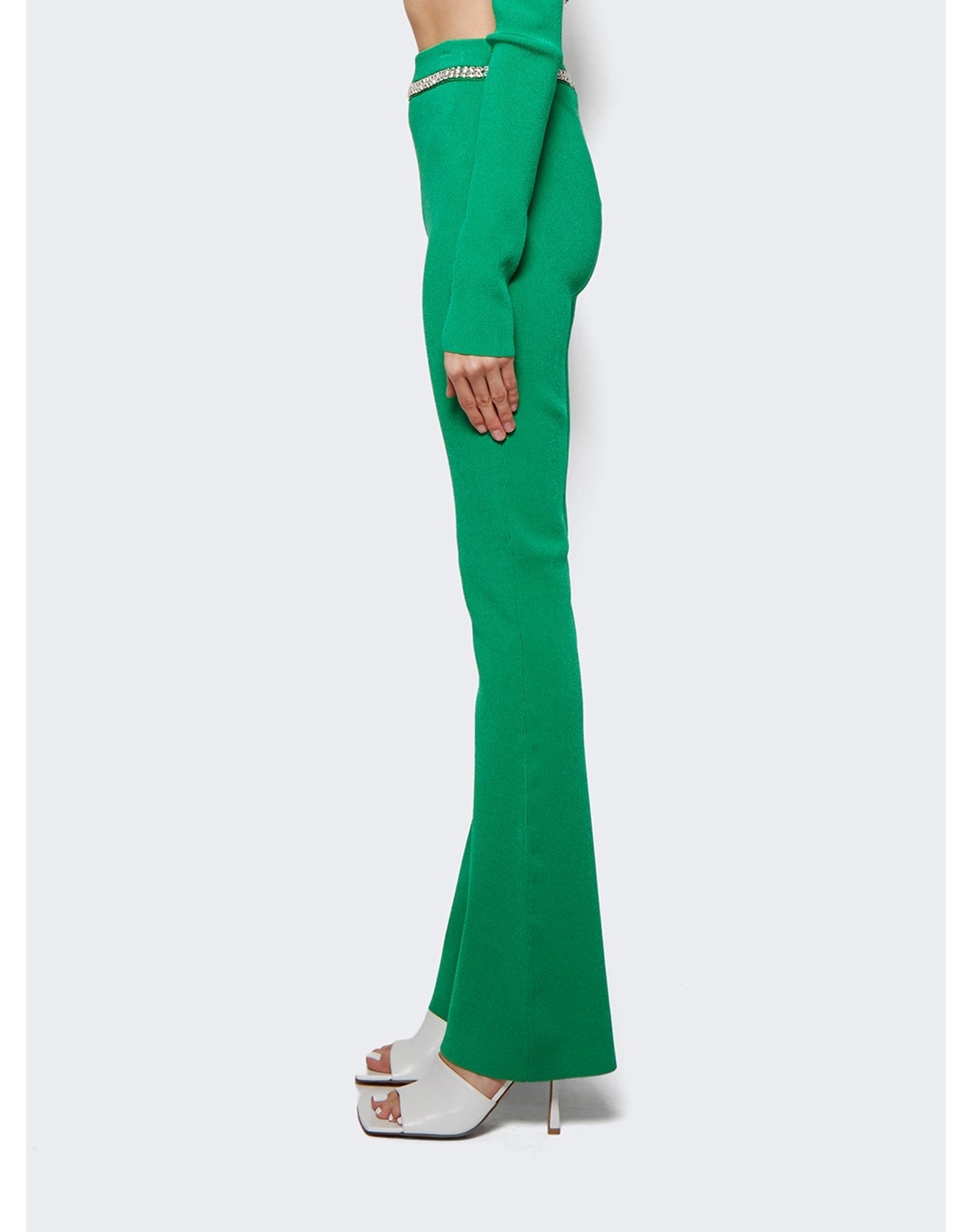 Rabanne | Women | Embellished Knit Flared Trousers | Green