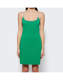 Rabanne | Women | Rhinestone Strap Knit Mini Dress | Green