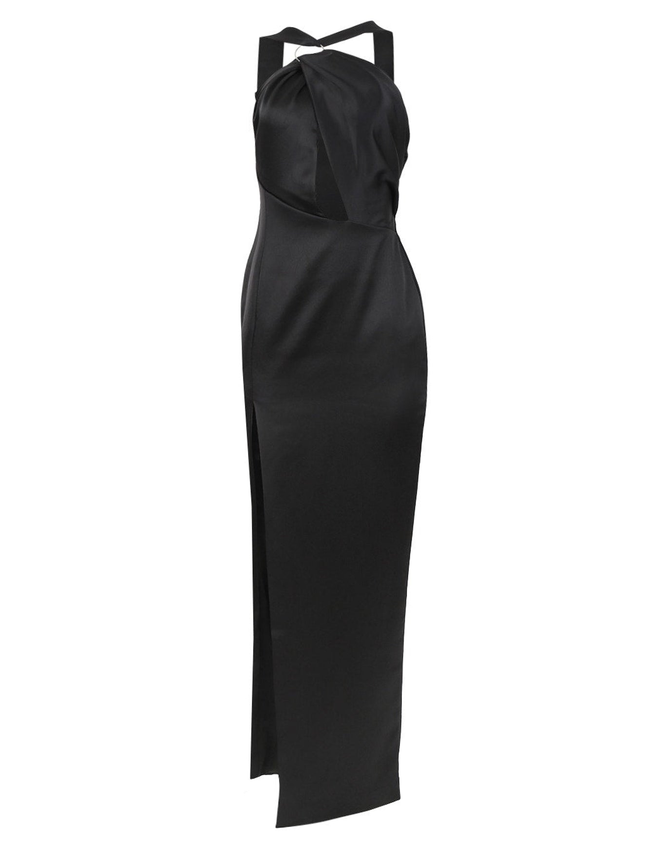 Rasario | Women | Draped Satin Asymmetric Cut-out Gown With Ring | Black