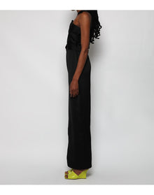 Rasario | Women | Draped Satin Asymmetric Cut-out Gown With Ring | Black