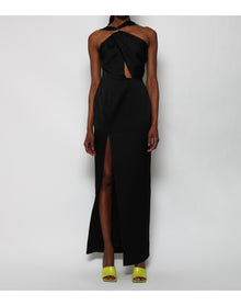Rasario | Women | Draped Satin Asymmetric Cut-out Gown With Ring | Black