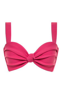 Raspberry pink bikini top with bow knot center detail and adjustable shoulder straps.