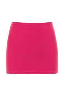 Bright pink mini skirt with a fitted silhouette and straight hemline.