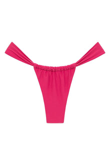 Raspberry pink bikini bottom with ruched waistband and tie-side straps.