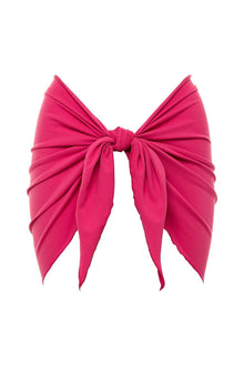 Bright pink sarong with draped fabric tied at center, pointed hem edges on both sides.