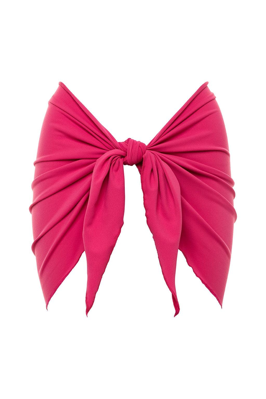 Bright pink sarong with draped fabric tied at center, pointed hem edges on both sides.