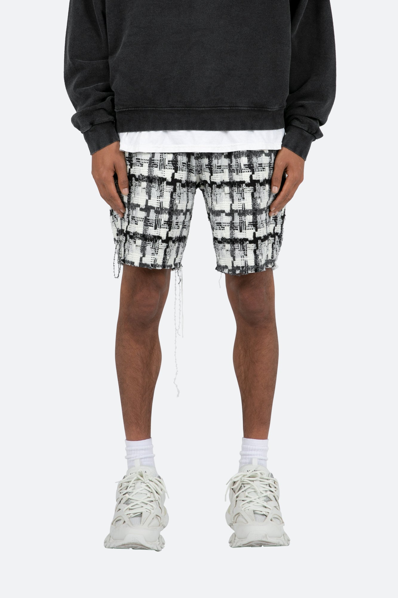 Raw Edge Shorts | Black/White