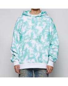Real Buy | Men | Nails Print Tie Dye Hooded Sweatshirt | Green x White