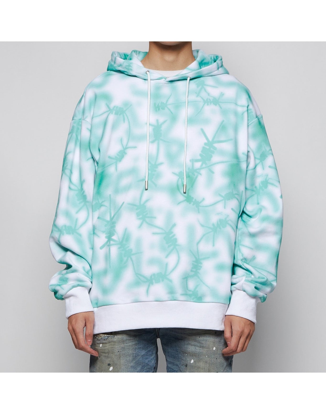 Real Buy | Men | Nails Print Tie Dye Hooded Sweatshirt | Green x White