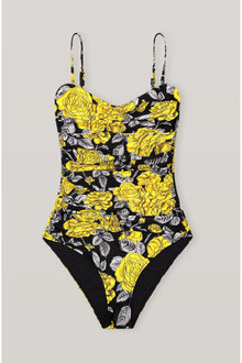 Recycled Printed Gathered Swimsuit | Black