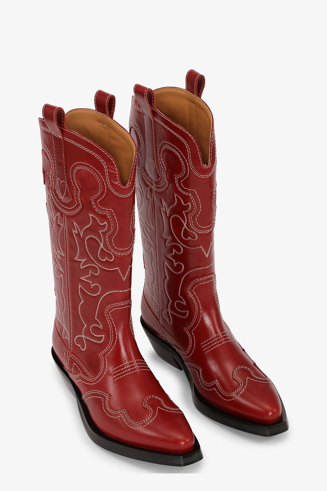 Red Mid Shaft Embroidered Western Boots | Barbados Cherry