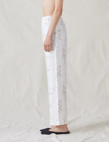 Womens | The Silk Relaxed Pants with Painted Figures | Cream / Sepia