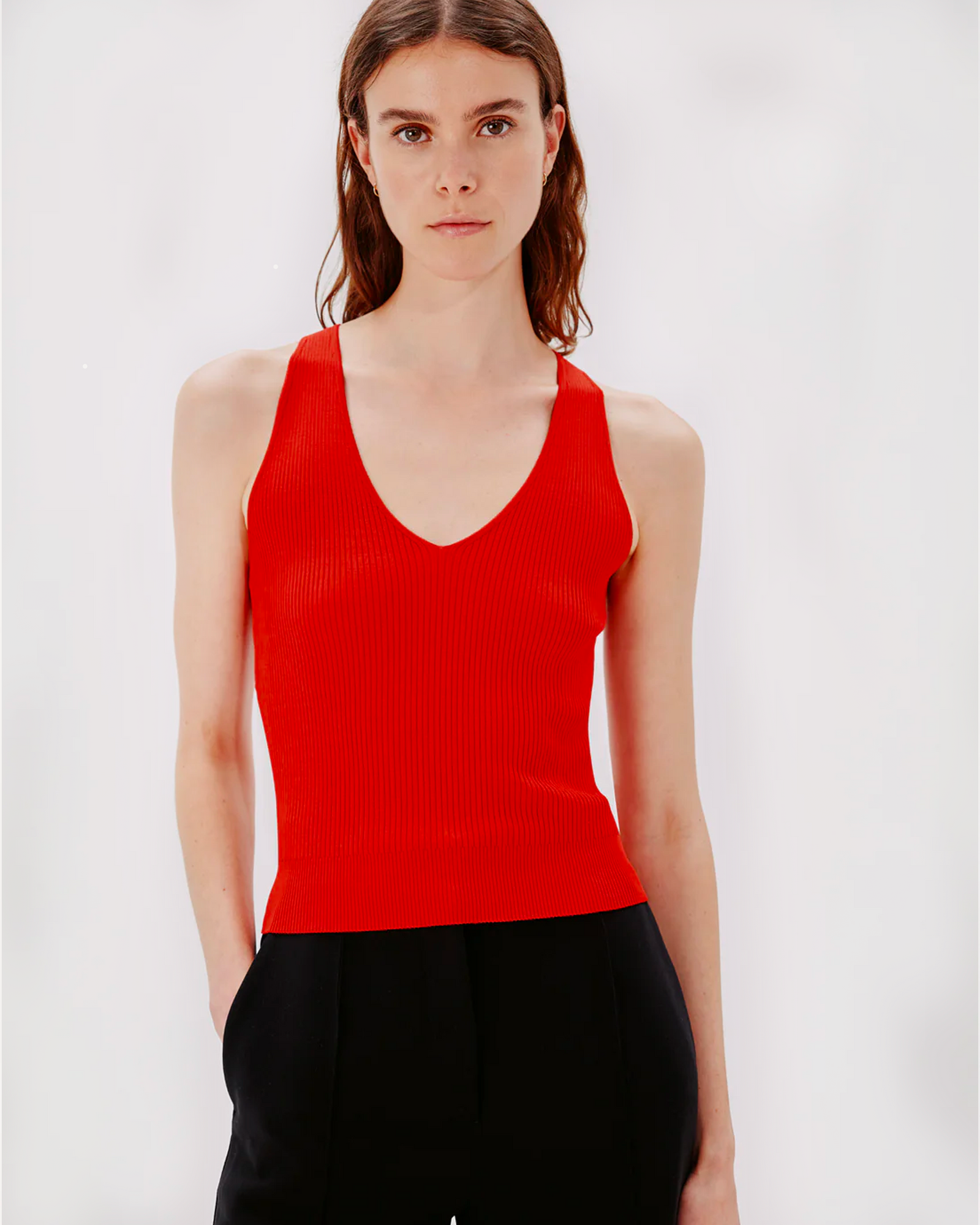 Another Tomorrow Reversible V Tank in Tomato – Viscose Women's Top