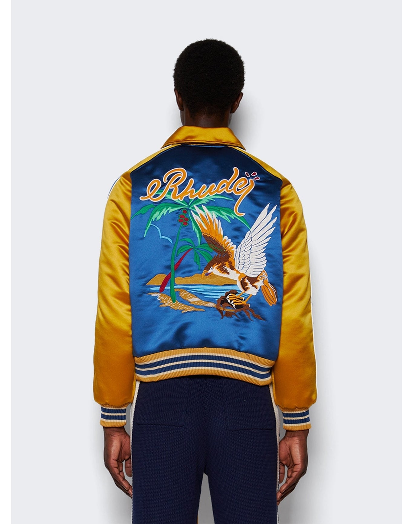 Rhude | Men | Palm Eagles Souvenier Jacket | Navy x Mustard Yellow