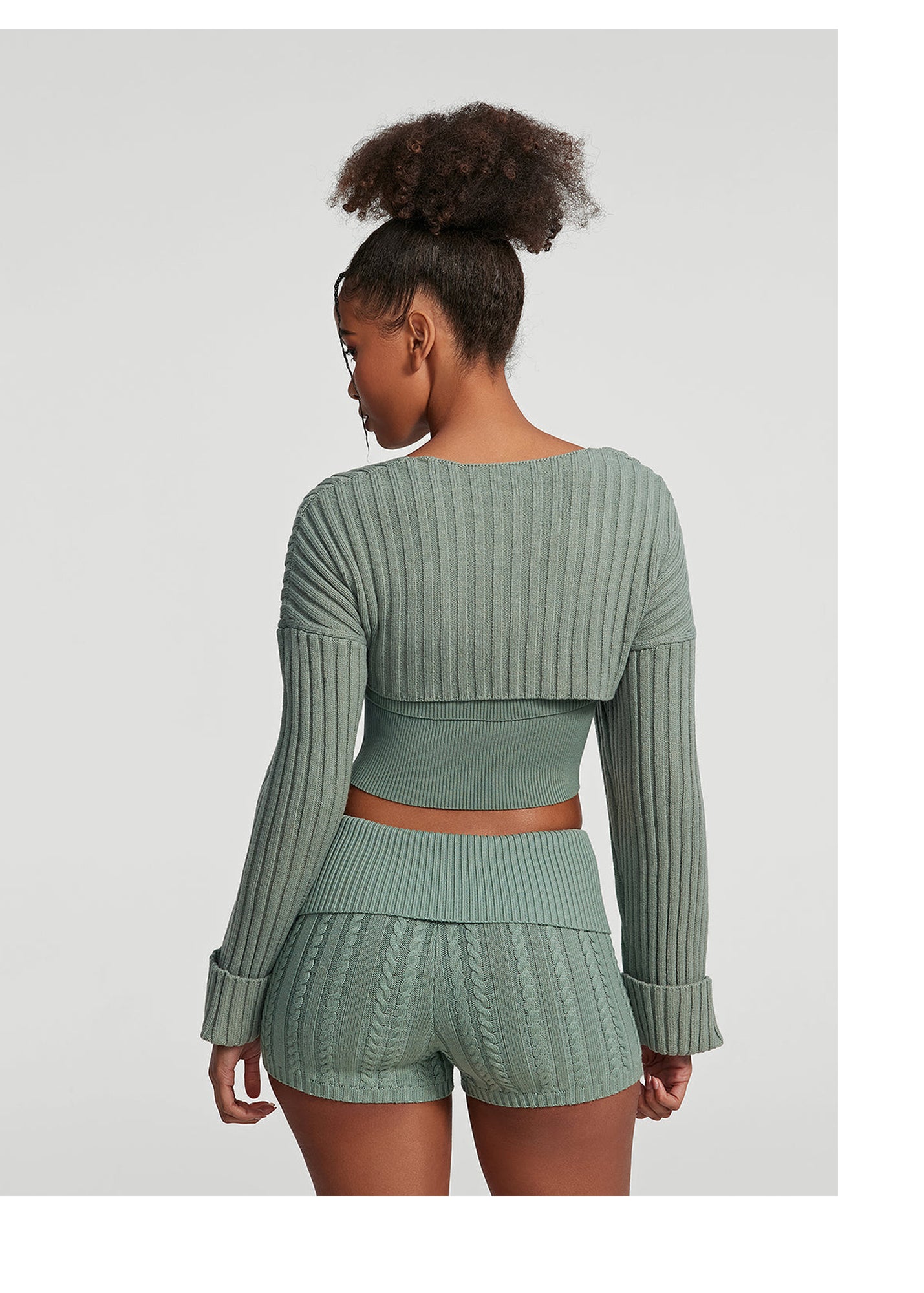 Ribbed Knit Shrug | Sage Green