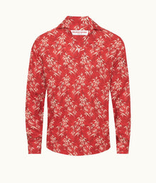 Ridley Relaxed Fit Open Resort Placket Bamboo Print Linen Shirt | Summer Red/White Sand