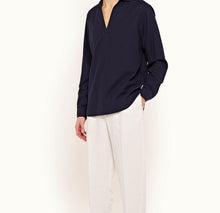 Ridley Waffled Organic Cotton Pullover Shirt | Navy