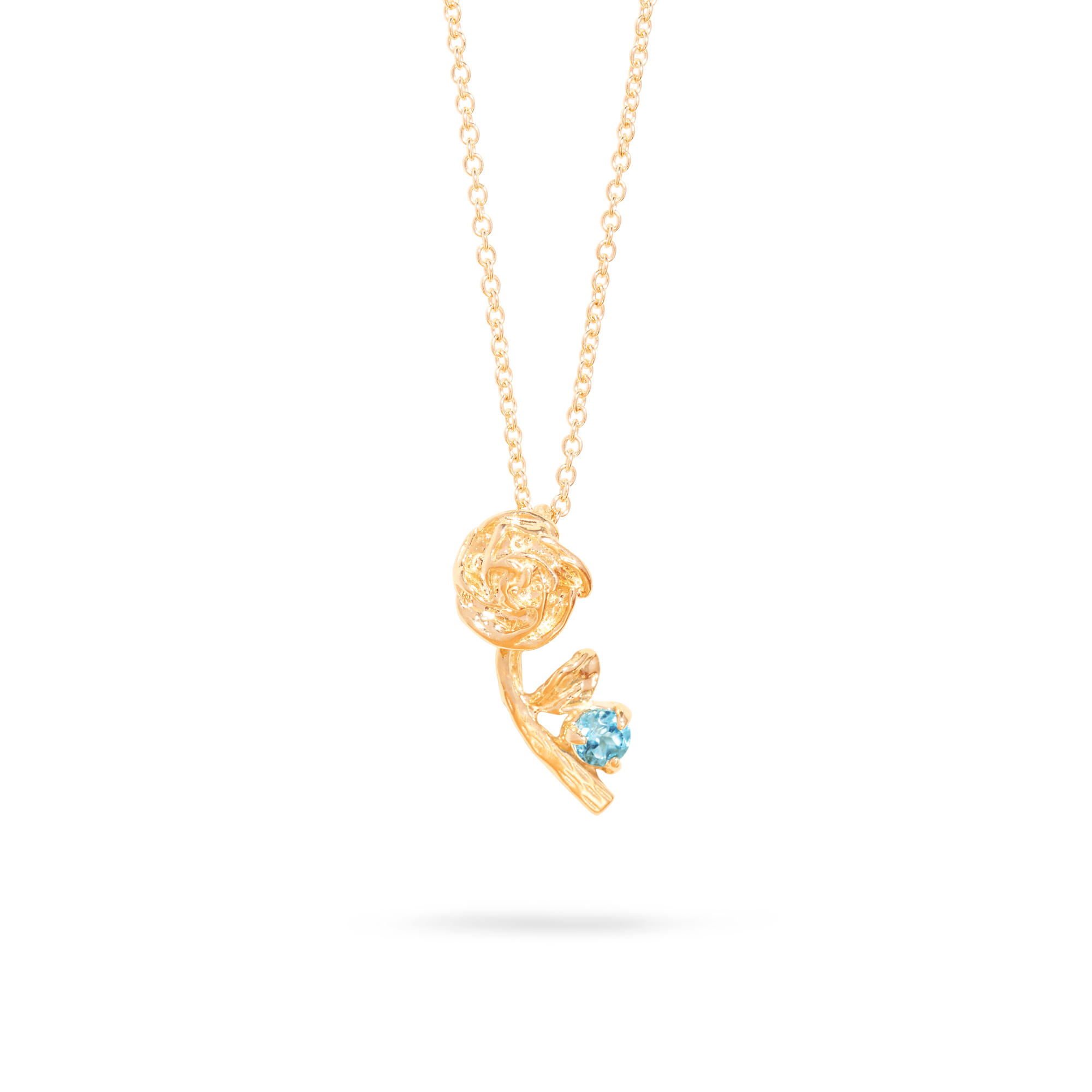 Stone and Strand 10K Yellow Gold Rose Charm With Blue Topaz Necklace Front Image