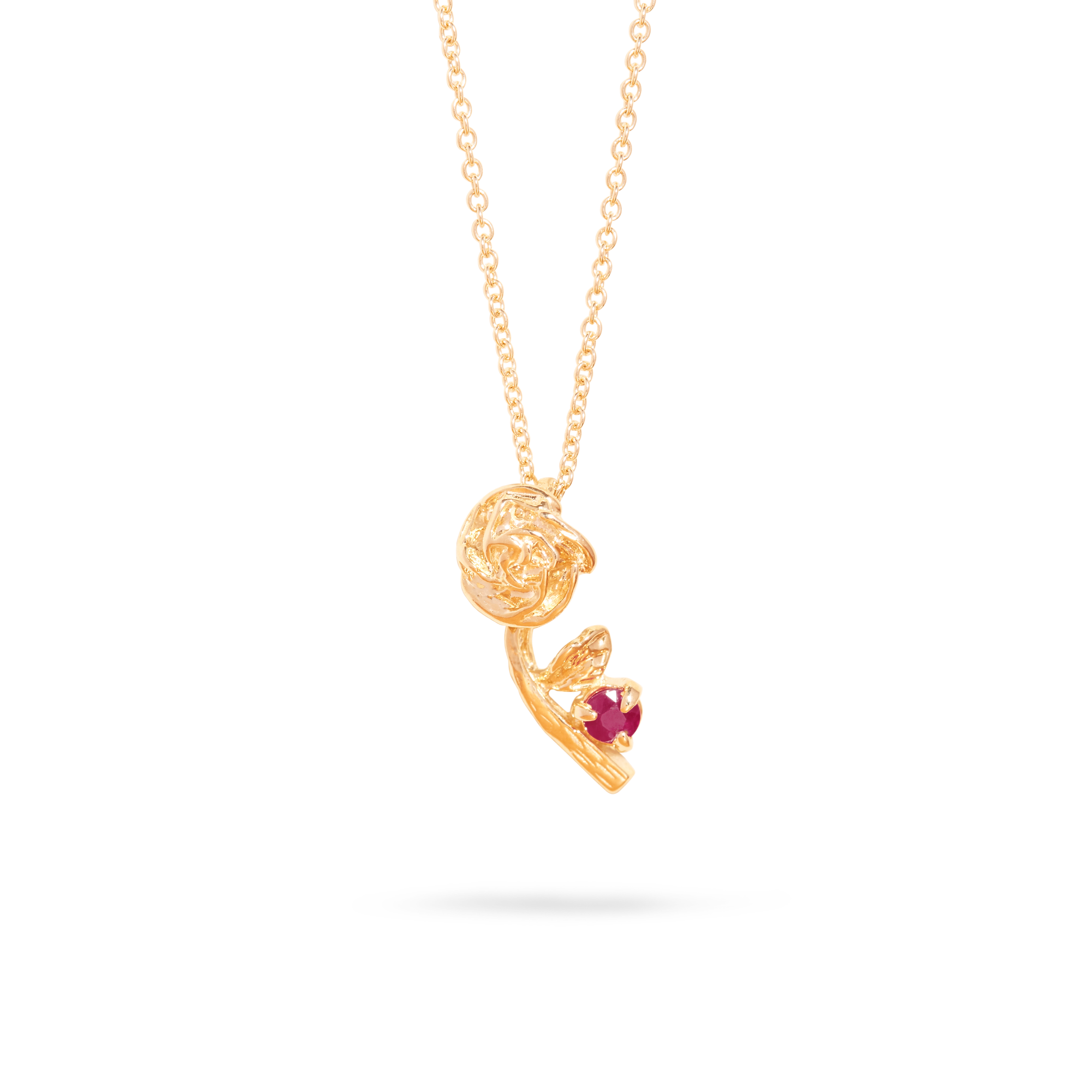 Stone and Strand 10K Yellow Gold Rose Charm With Ruby Necklace Front Image