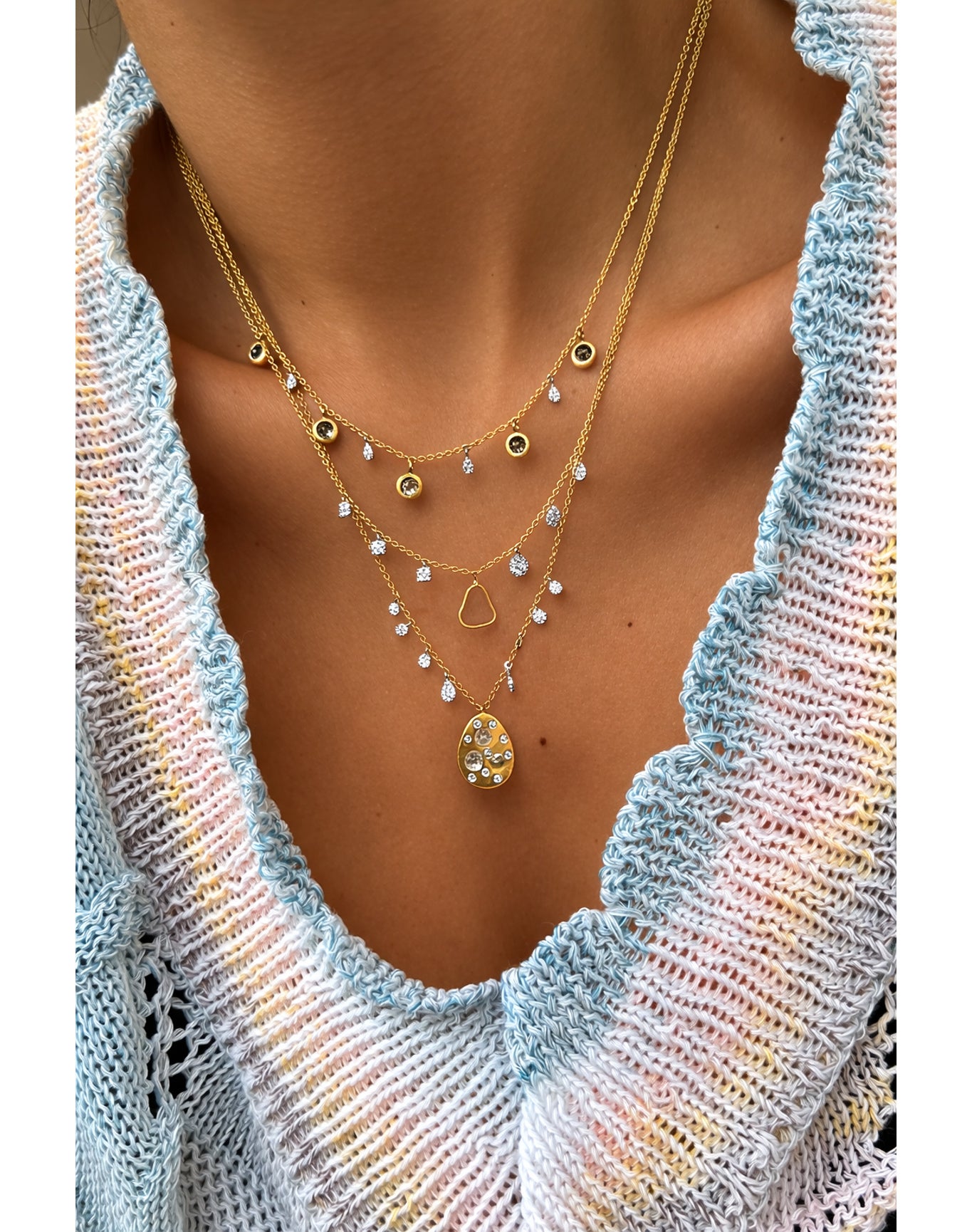 Rough Diamond Station Necklace | 14K Two Tone Gold